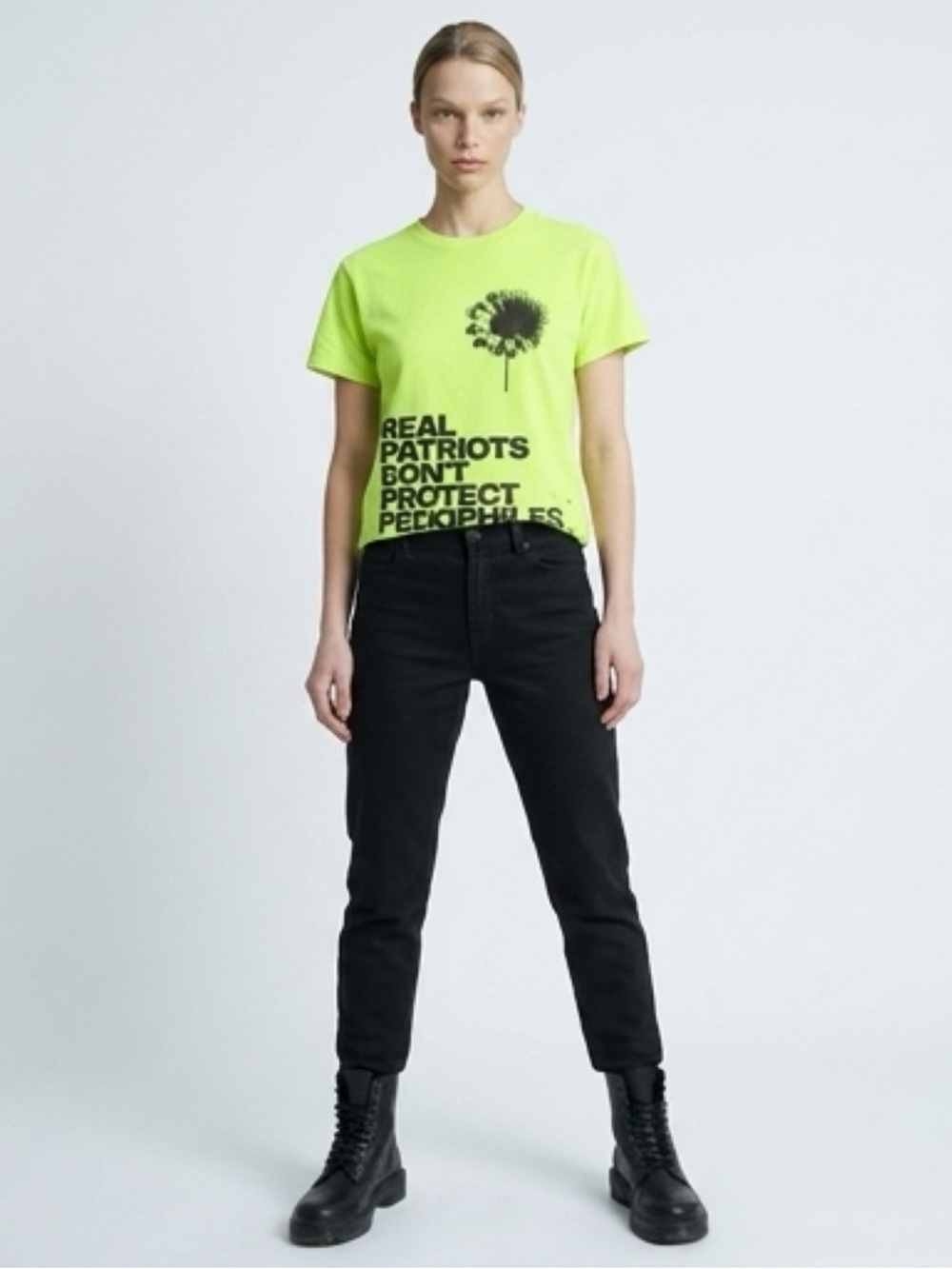 Neon Green T-Shirt Black Print. Imperfect by design .Men’s Large. - Picture 3 of 6